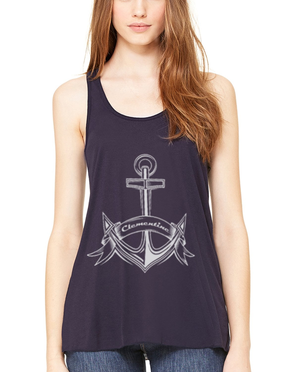 Women's Boat Anchor with Printed Flowy Racerback Tank Top