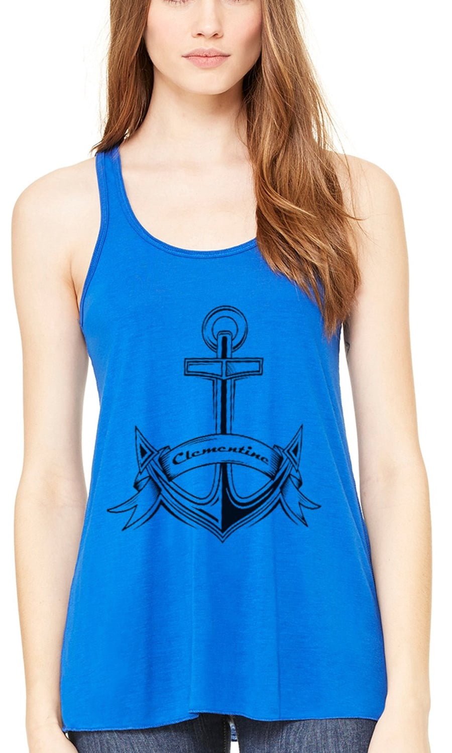 Women's Boat Anchor with Printed Flowy Racerback Tank Top