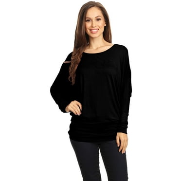Women's Boat Neck 3/4 Dolman Sleeve Basic Top Regular & Plus Size Made in USA