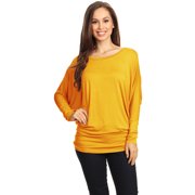 Women's Boat Neck 3/4 Dolman Sleeve Basic Top Regular & Plus Size Made in USA