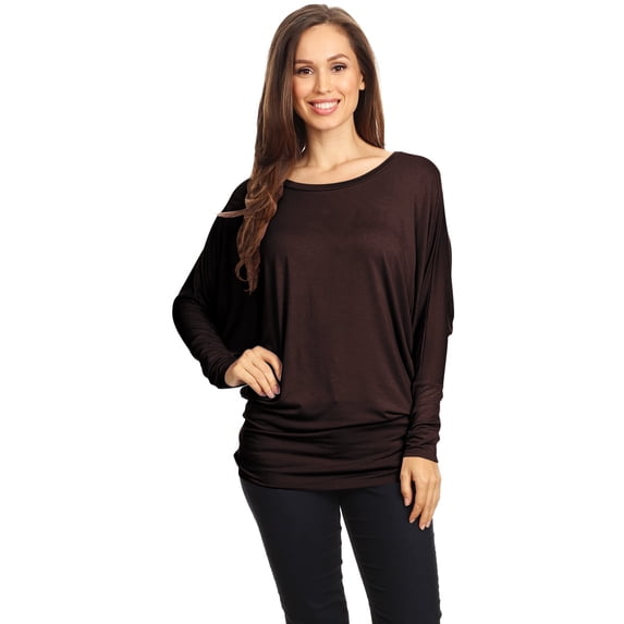 Women's Boat Neck 3/4 Dolman Sleeve Basic Top Regular & Plus Size Made in USA