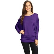 Women's Boat Neck 3/4 Dolman Sleeve Basic Top Regular & Plus Size Made in USA
