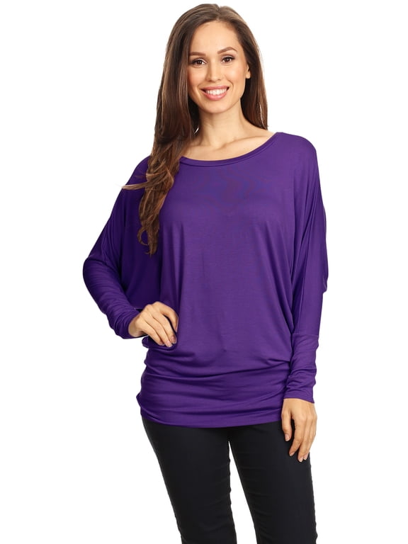 Women's Boat Neck 3/4 Dolman Sleeve Basic Top Regular & Plus Size Made in USA
