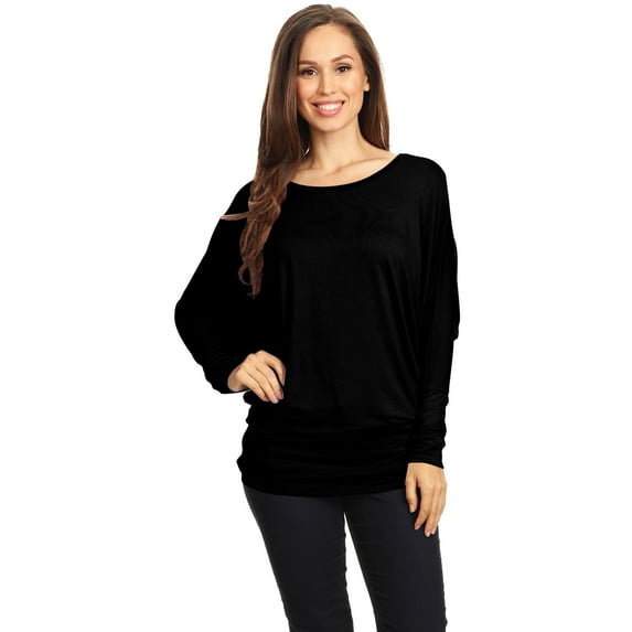 Women's Boat Neck 3/4 Dolman Sleeve Basic Top Regular & Plus Size Made in USA