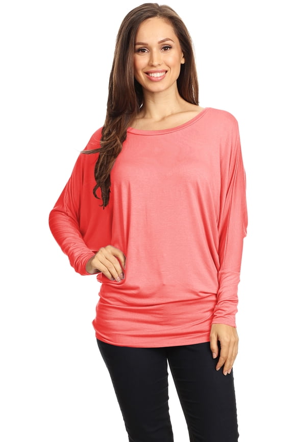 Women's Boat Neck 3/4 Dolman Sleeve Basic Top Regular & Plus Size Made in USA