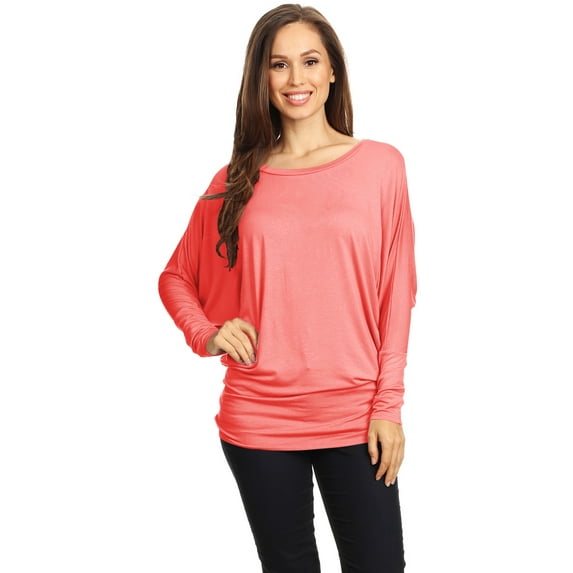 Women's Boat Neck 3/4 Dolman Sleeve Basic Top Regular & Plus Size Made in USA