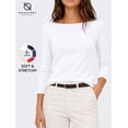 thumbnail image 1 of Women's Boat Neck 3/4 Sleeve T-Shirt, Cotton Modal Slim Fit Top, White, L, 1 of 8