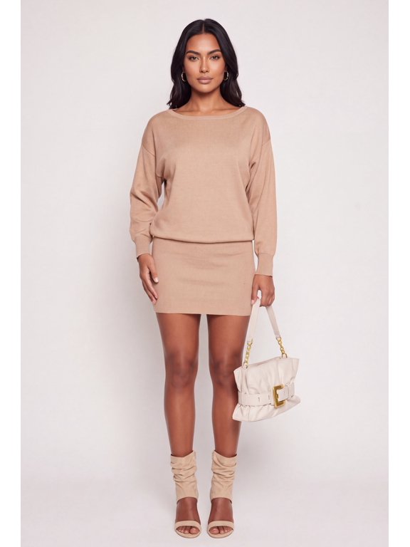 Women's Boat Neck Blouson Sweater Mini Dress