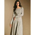 thumbnail image 1 of Women's Boat Neck Long Sleeve Button Front Tiered Midi Dress Elegant Casual Dress, 1 of 5