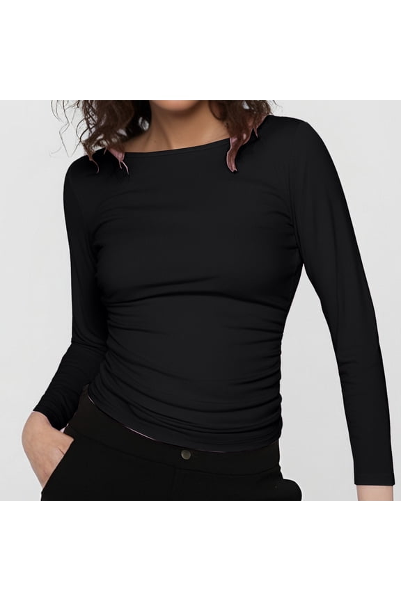 Women's Boat Neck Long Sleeve Casual Fitted Tee Shirts