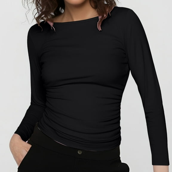 Women's Boat Neck Long Sleeve Casual Fitted Tee Shirts