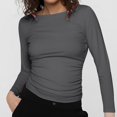 thumbnail image 1 of Women's Boat Neck Long Sleeve Casual Fitted Tee Shirts, 1 of 4
