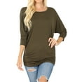 thumbnail image 1 of Women's Boat Neck Ruched Shirred Side 3/4 Dolman Sleeve Blouse Top, 1 of 3