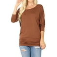 thumbnail image 1 of Women's Boat Neck Ruched Shirred Side 3/4 Dolman Sleeve Blouse Top, 1 of 3