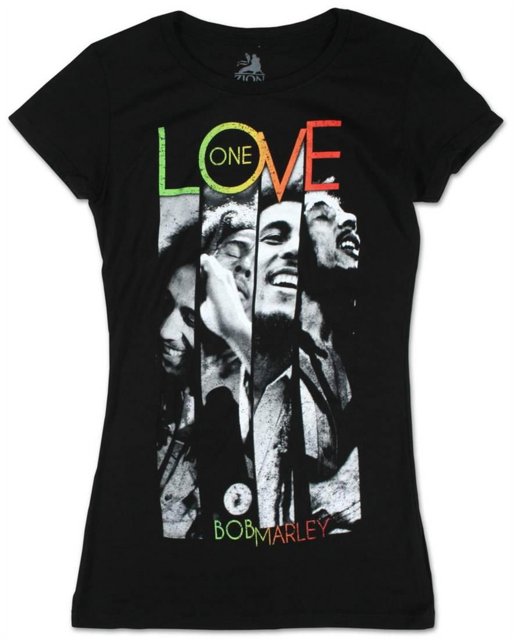 Women's: Bob Marley - One Love Stripe Apparel Womens T-Shirts - Black 