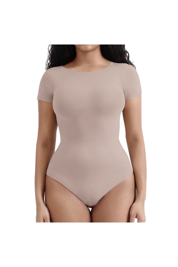 Women's Body Shaping Compression Bodysuit, Chest Support, Short Sleeves, High Compression, Seamless, for Daily & Workout