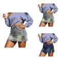 thumbnail image 1 of Women’s Bodycon Denim Mini Skirt, High Waist Casual Washed Stretchy Jean Skirts with Pockets, Frayed Detail, 1 of 8