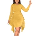 thumbnail image 1 of Women's Bodycon Dresses Midi Work Pencil Dress Tea Party Long Sleeve Dress Church Cocktail Irregular Ruffle Ruched Dresses, 1 of 5