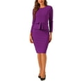 thumbnail image 1 of Women's Bodycon Dresses Round Neck Long Sleeve Casual Work Outfits Peplum Sheath Dress XL Dark Purple, 1 of 5