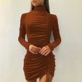 thumbnail image 1 of Women's Bodycon Mini Dress Ruched Waist Long Sleeve Corset Short Party Dresses Ruched Casual Sundress Sheath Knee Length Dress, 1 of 6