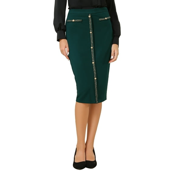 Women's Bodycon Pencil Skirt High Waist Stretchy Knee Length Office Work Skirts S Lake Green