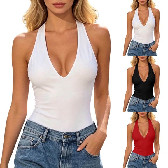 Women's Bodysuit Deep V Neck Backless Sleeveless Going Out Tank Tops Thong Body Suits