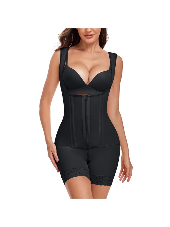 Women's Bodysuit Front Zip Open Bust Shapewear Boning Waist Trainer Postpartum Bridal Full Body Shaper M