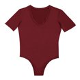 thumbnail image 1 of Women's Bodysuit V neck Short Sleeves Casual Basic Bodysuit Tops Jumpsuit Short Sleeve, Wine Red, S, 1 of 8