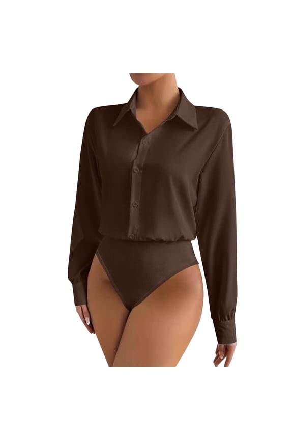 Women's Bodysuits Collared Shirt Button Down Long Sleeve Blouses Satin Party Night Sexy Leotard Tops Dressy Casual Business Tops