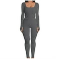 thumbnail image 1 of Women's Bodysuits Long Sleeve Square Neck One Piece Ribbed Yoga Jumpsuit Solid Stretchy Outfits Sport Club Romper, 1 of 6