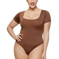 thumbnail image 1 of Women's Bodysuits Ribbed One Piece Square Neck Short Sleeve Bodysuits, 1 of 3