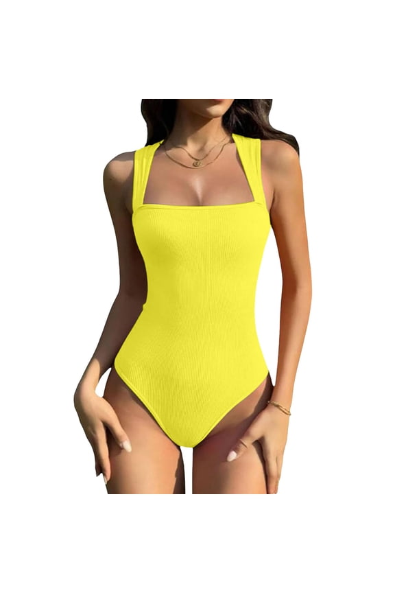 Women's Bodysuits Sexy Ribbed Strappy Square Neck Sleeveless Tank Tops Bodysuits Overall Gasket Sweat Overalls Suits Dressy for Women Summer Woman Sexy Romper Jumpsuit Overall Woman Sweet Heart