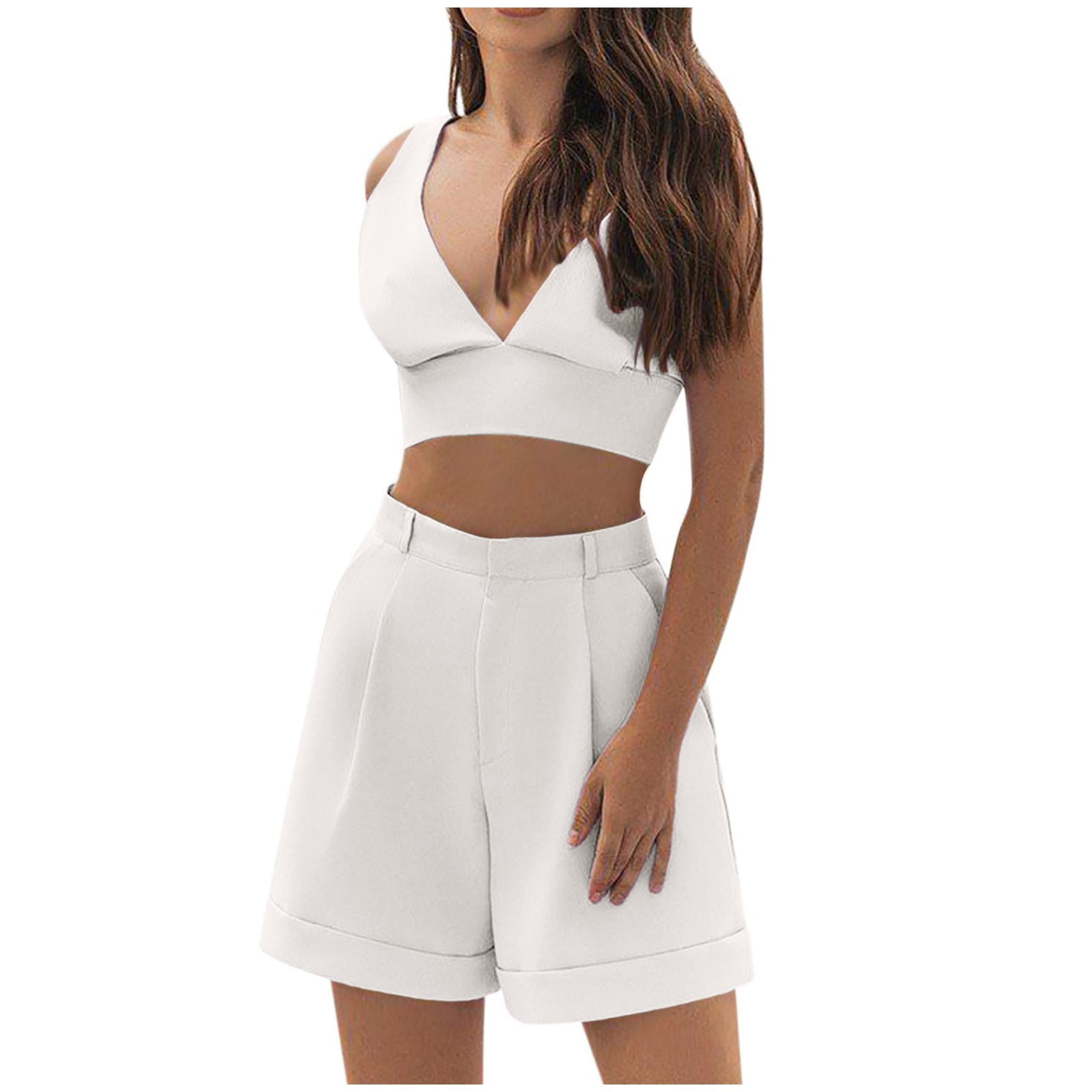 Women's Bohemian Backless Crop Top With High Waist Short Two Piece ...