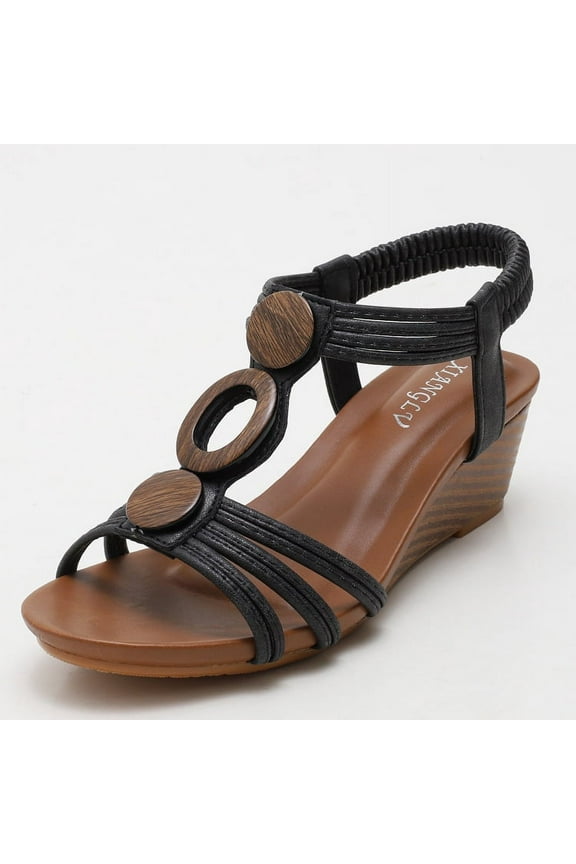 Women's Bohemian Beaded Wedge Sandals - 5cm Platform Open-Toe Roman Sandals