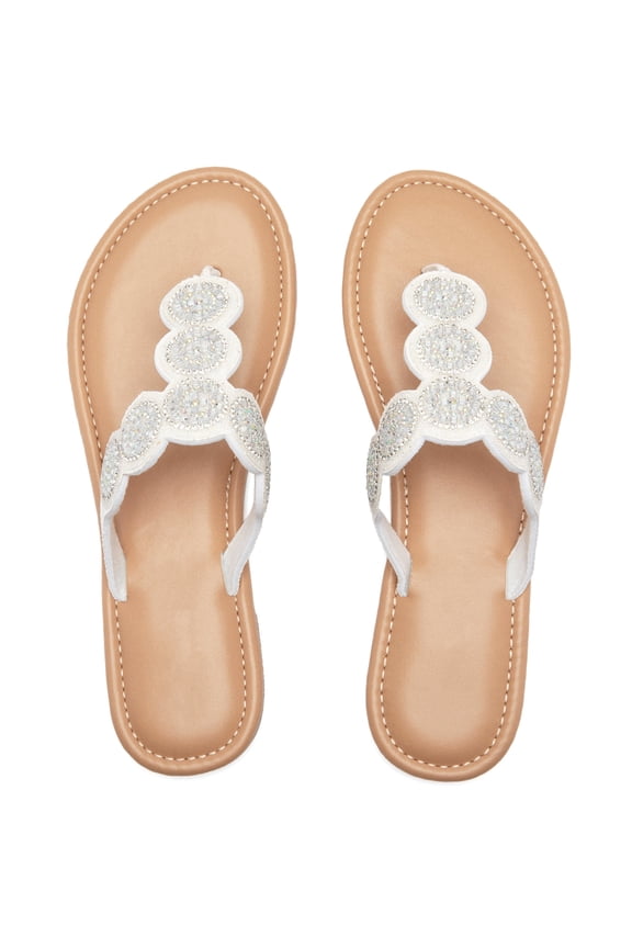 Women's Bohemian Bling Flat Slide Sandals Rhinestone Decor Rubber Sole Summer Thong Sandals