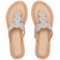 thumbnail image 1 of Women's Bohemian Bling Flat Slide Sandals Rhinestone Decor Rubber Sole Summer Thong Sandals, 1 of 6