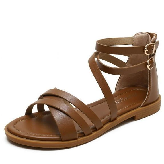 Women's Bohemian Flat Roman Sandals - Thin Strap Gladiator Sandals with Back Zipper