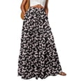 thumbnail image 1 of Women's Bohemian Floral Print Elastic Waist High Waist Tie Long Skirt Beige L, 1 of 4