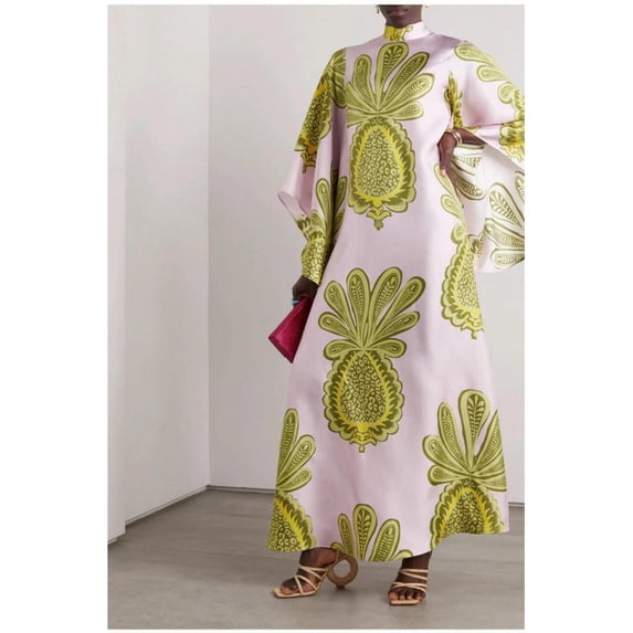 Women's Bohemian Floral Print Maxi Dress, V-Neck Bell Sleeve Flowy Casual Long Dress