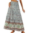 thumbnail image 1 of Women's Bohemian Floral Print Skirts Maxi Flowy Hem Casual High Waist Beach Holiday Vacation Khaki Skirt L, 1 of 5