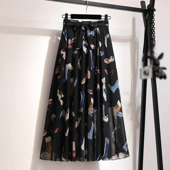 Women's Bohemian Floral Printed High Waist A Line Maxi Skirt with Bow Summer Beach Sunny Skirts