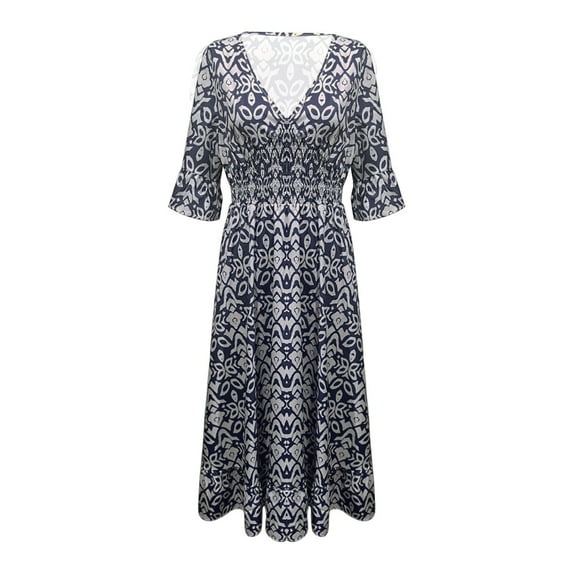 Women's Bohemian Floral Printed Maxi Dress Colorful Summer Casual Loose Flowy Dresses with Pockets