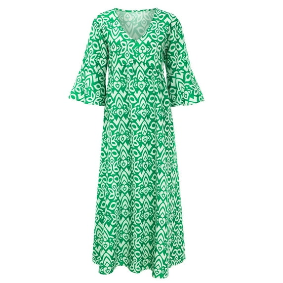 Women's Bohemian Floral Printed Maxi Dress Colorful Summer Casual Loose Flowy Dresses with Pockets