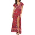 thumbnail image 1 of Women's Bohemian Floral Printed Wrap V Neck Short Sleeve Split Beach Party Maxi Dress, 1 of 8