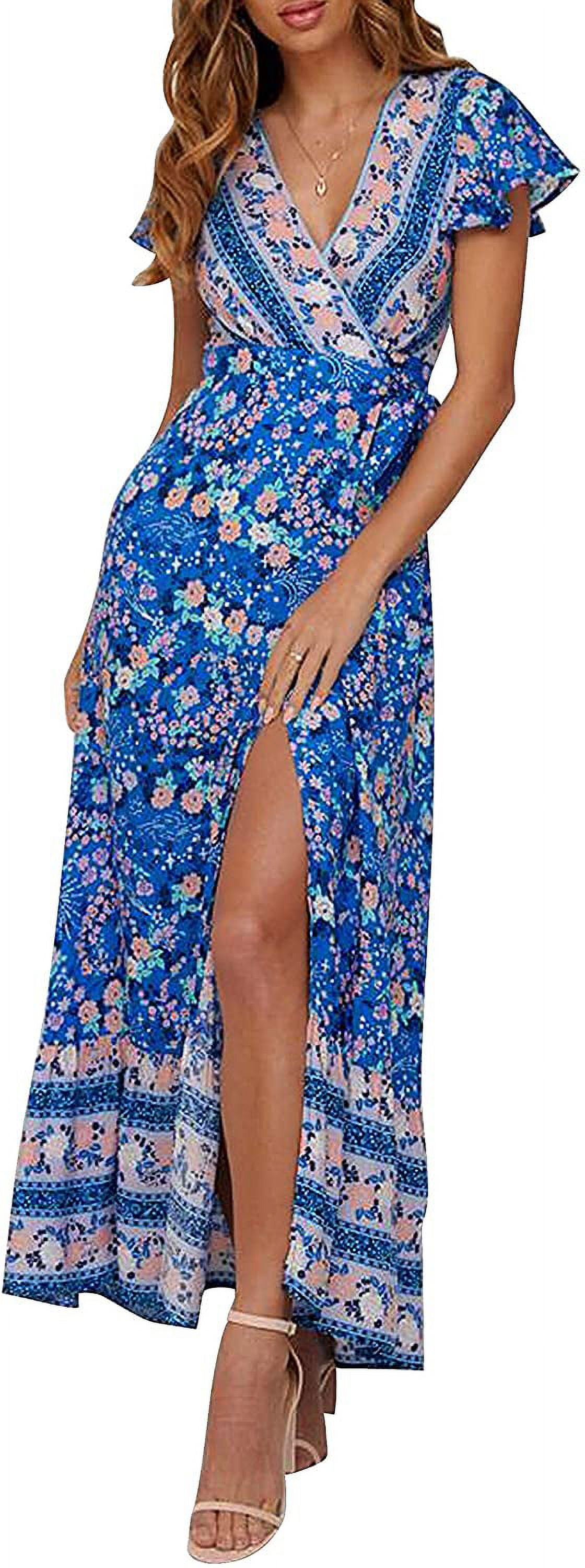 海外から輸入 Wrap Printed Floral Bohemian Women's V Sleeve Short Neck Clothing