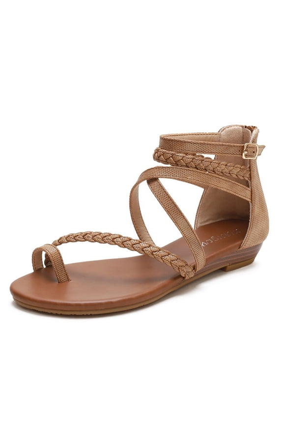Women's Bohemian Gladiator Wedge Sandals - Open Toe Roman Style Sandals with Ankle Strap & Anti-Slip Sole