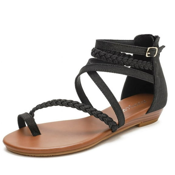 Women's Bohemian Gladiator Wedge Sandals - Open Toe Roman Style Sandals with Ankle Strap & Anti-Slip Sole