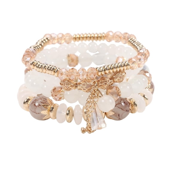 Women's Bohemian Green Jade Bracelet Set, 4-Layer Stackable Stretch Beaded Bracelets, Gold Accent Boho Jewelry, Fashion Statement Accessory, Gift Ready