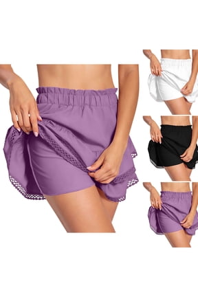 Women's Bohemian High Waisted Shorts with Inner Lining, Solid Color Pleated Layered Cake Style, Soft Stretchy Blend, Casual Summer Beach Outing, Cuffed Shorts | VerBelle,Black 3XL