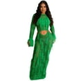 thumbnail image 1 of Women's Bohemian Knitted Sequin Long Dress Casual Elegant Hollow Out Fringe Maxi Dress for Party Beach, 1 of 2